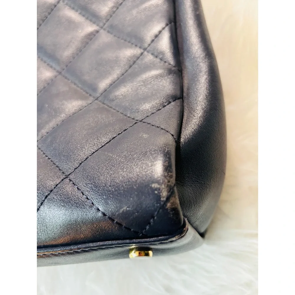 Kate Spade Carey Quilted Leather Tote Womens Navy Blue Gold Chain Shoulder Bag